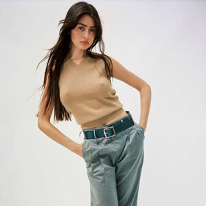 MARYAM NASSIR ZADEH Brown Apollo Vest Knit Wool Blend Vneck Sz Medium NWT